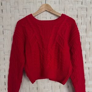 & Other Stories Red Wool Blend Cable Knit Sweater Small